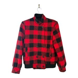 Vintage Plaid Wool blend Coat Buffalo Plaid Bomber Lumberjack Jacket -  Small